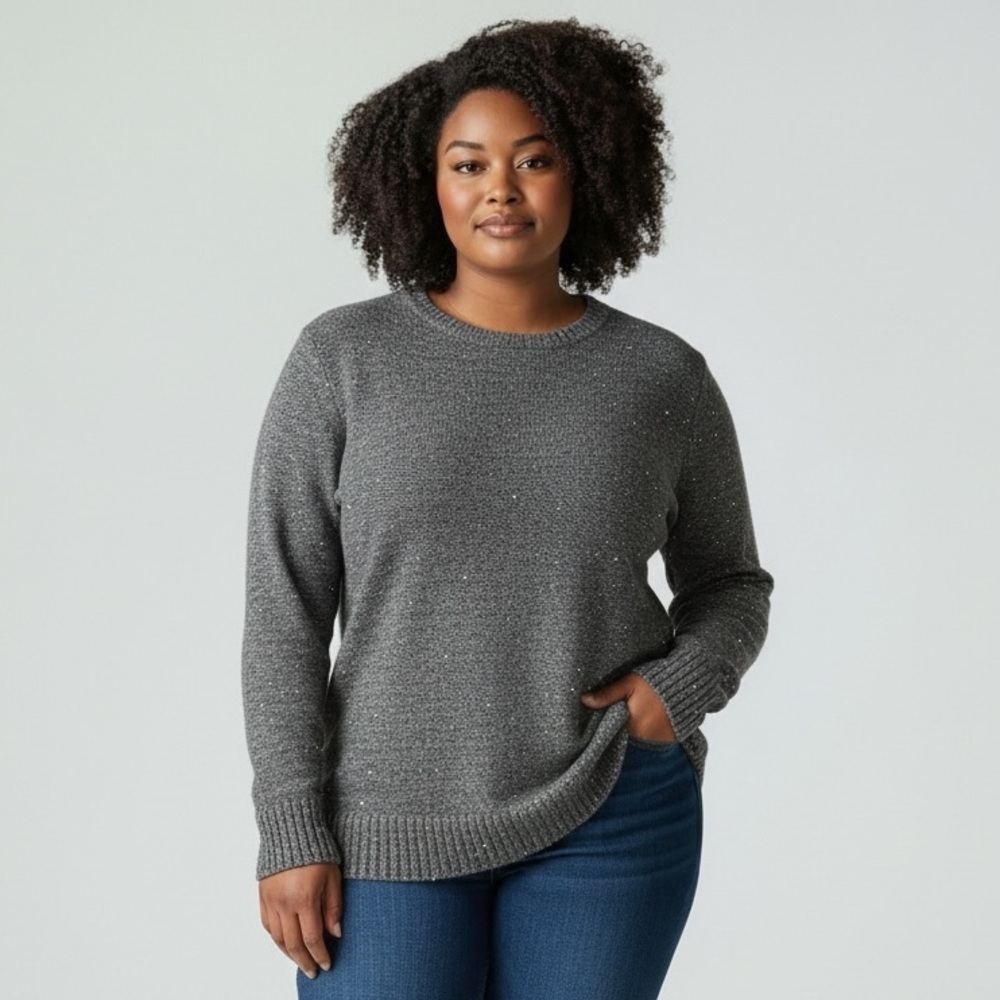 Time & Tru Grey Sequin Metallic Sweater